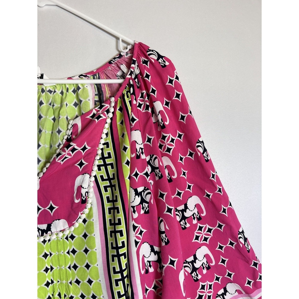 Crown & Ivy Woman 3/4 Sleeve V-Neck Pink Lime Elephant Print Top Size 3X - Picture 4 of 9